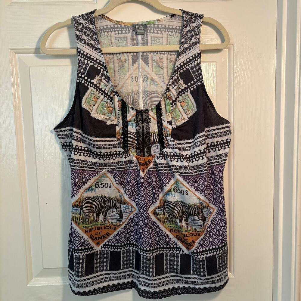 OneWorld Sleep Pajama Tank Top XL Zebra Stamp Print Sleeveless Lounge